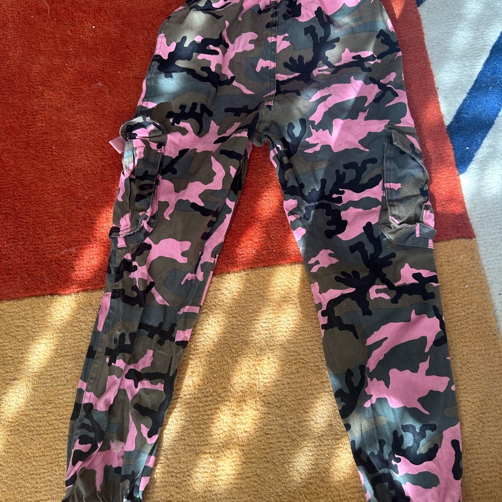 Fashion Nova Kids Pink and Black Camo Pants